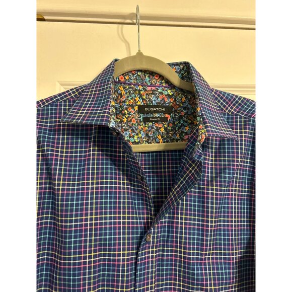 Bugatchi Shaped Fit Shirt Men's Check Print Button Up Long Sleeve Multicolor L - Picture 5 of 16